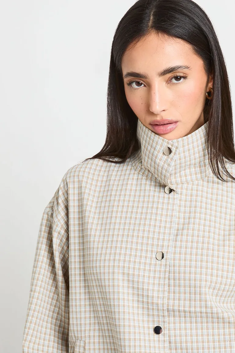 Check Oversized Funnel Neck Top - blue - 3