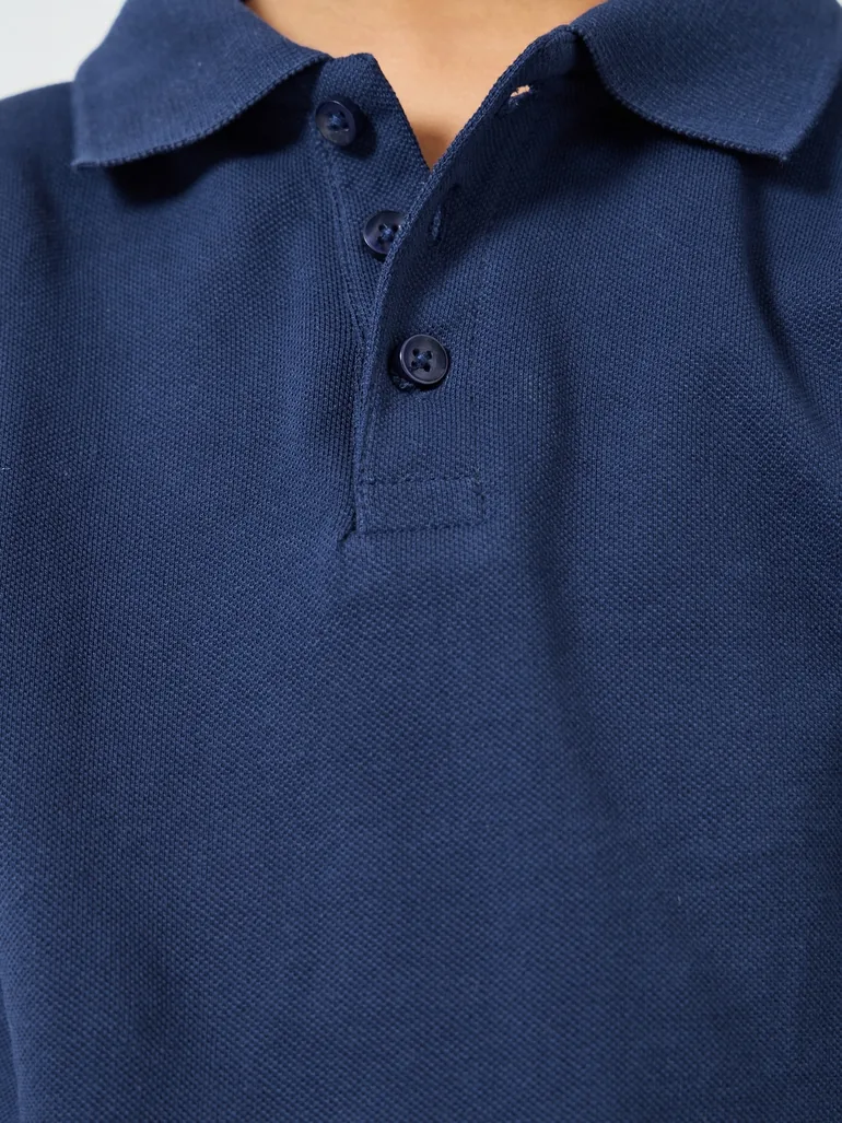 Navy Blue Long Sleeve Polo T-Shirt - Unisex - 3