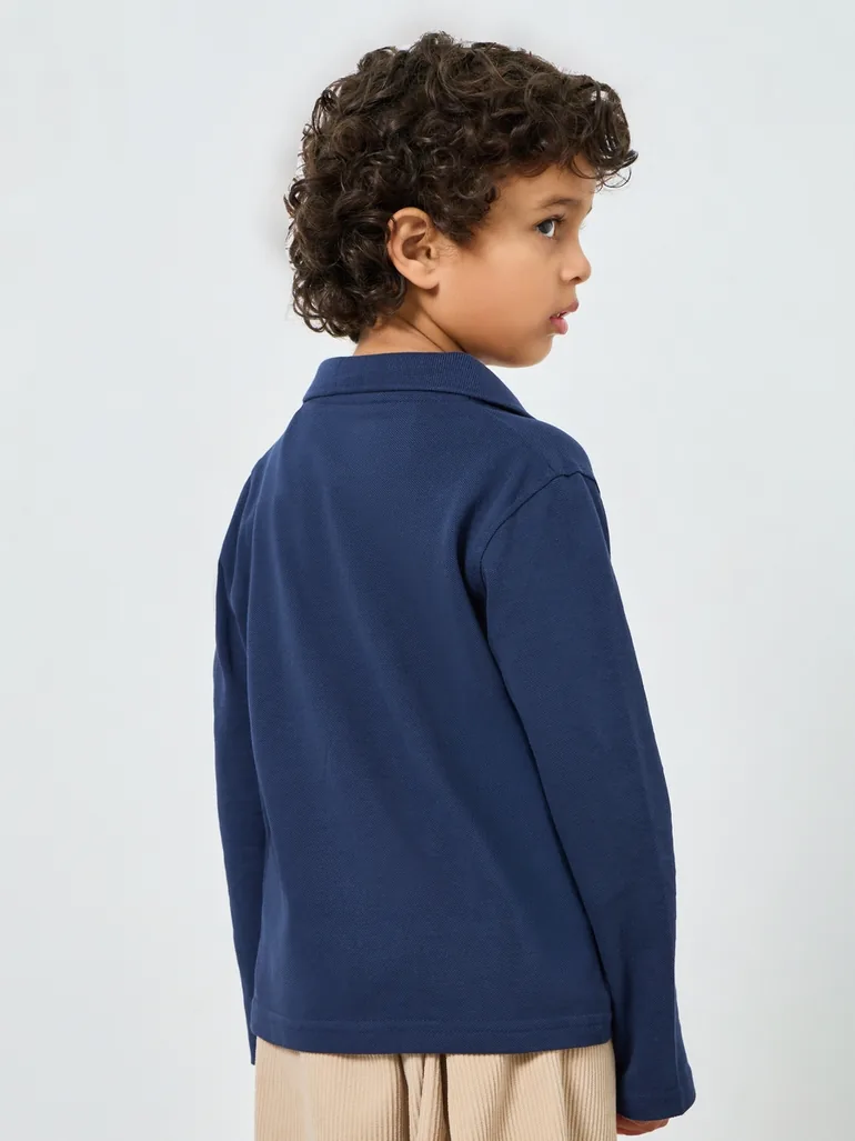 Navy Blue Long Sleeve Polo T-Shirt - Unisex - 4