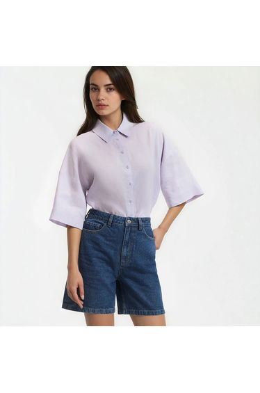 Signature Oversized Linen Blouse Ambre with Elbow-Length Sleeves product thumbnail 2