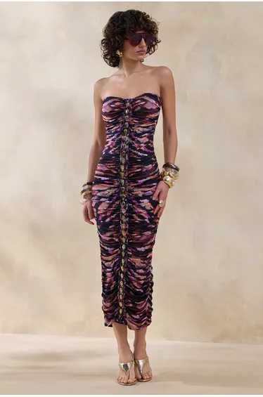 Spontaneity | Zebra Print Bandeau Ruched Dress