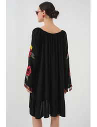 BDART Embroidered Midi Dress with Ruffle and Tie Closure - 4