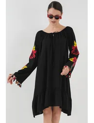 BDART Embroidered Midi Dress with Ruffle and Tie Closure