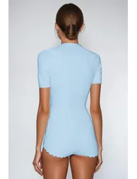 Damon Short Sleeve Knit Pants Set In Baby Blue - 3