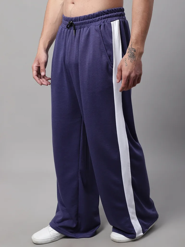 Men Purple Side Stripe Wide Leg Joggers - 3