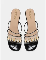 Embellished Transparent Block Heel Sandals - 4