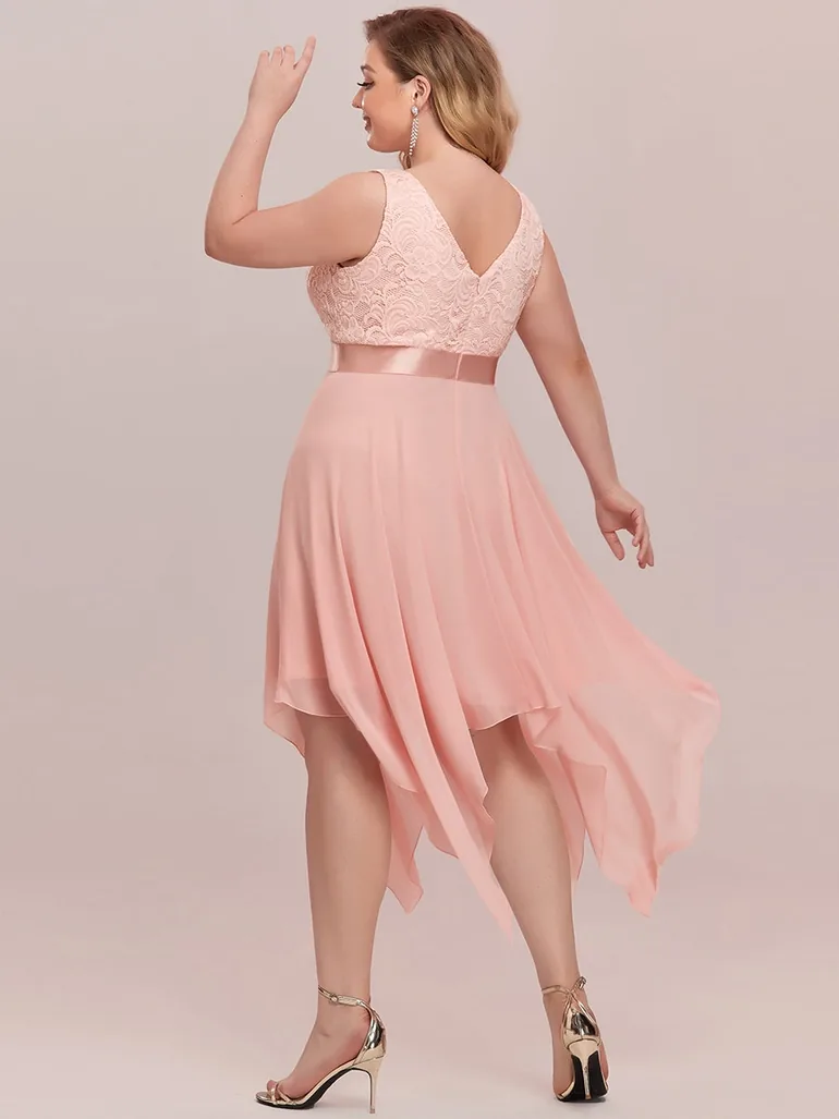 Plus Size Deep V Neck Asymmetrical Hem Sleeveless Dresses - 1