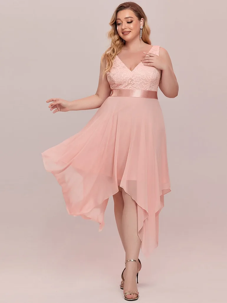 Plus Size Deep V Neck Asymmetrical Hem Sleeveless Dresses