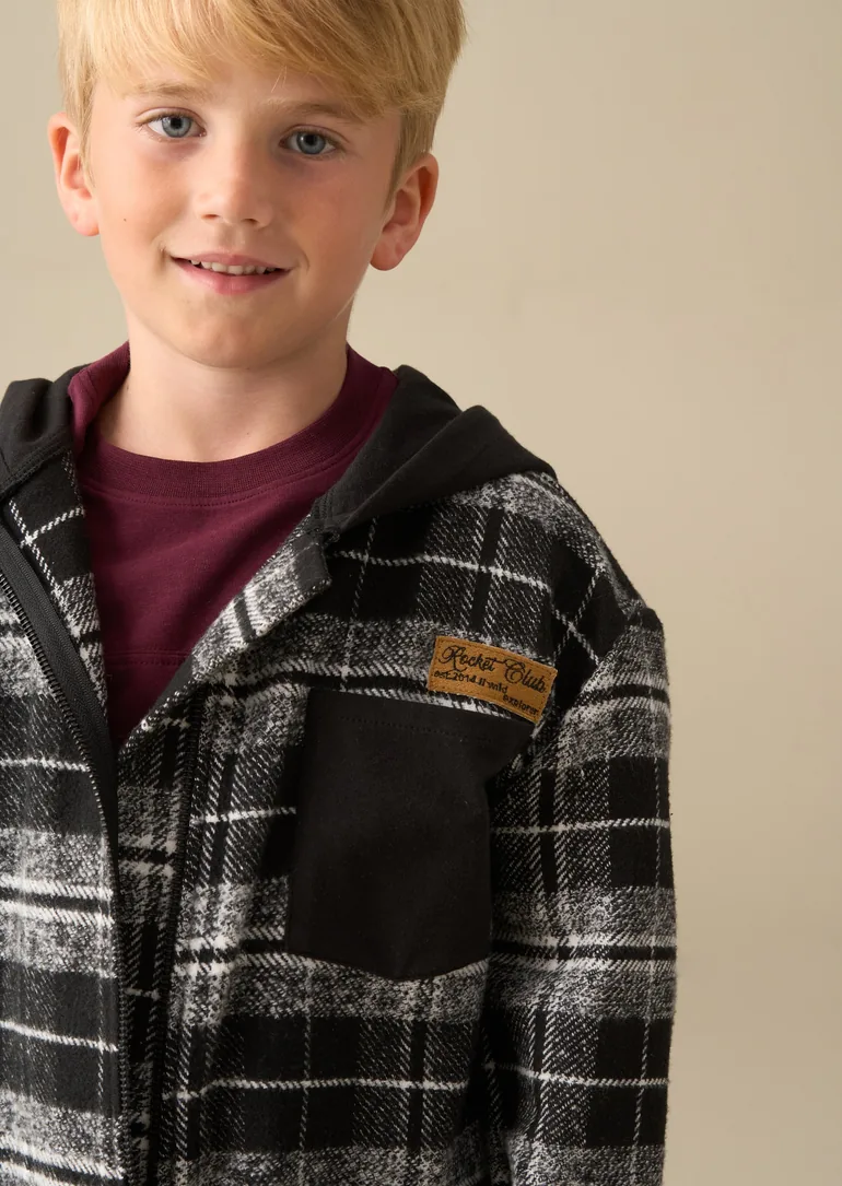 Julian Hooded Check Overshirt - Black - 2