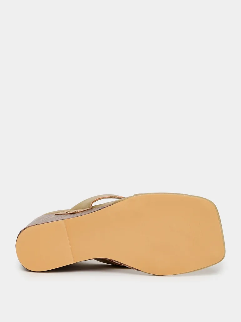 Beige Wedge Heel Thong Sandals - 5