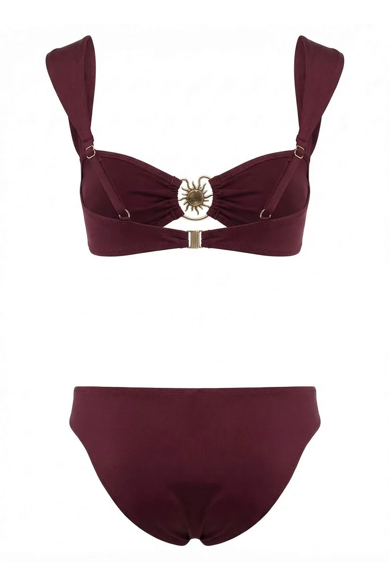 Plum Bralette Covered Cast-On Bikini Set with Accessories Regular Normal Waist - 2