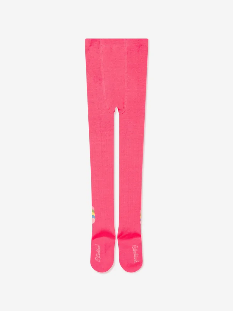 Girls Jacquard Heart Tights in Pink - 1