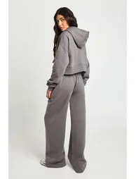 Tall Deep Hem Crop Top 3 Piece Hooded Tracksuit - charcoal - 1