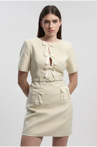 Tailored Tweed Bow Detail Mini Dress