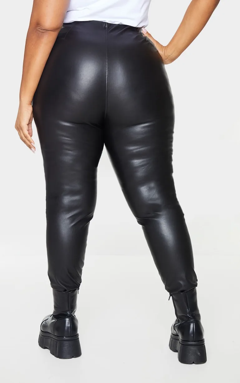 Plus Black Faux Leather Stretch Leggings - 2