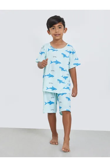 Shark Graphic Round Neck T-Shirt and Shorts Set