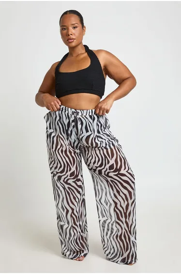 Plus Chiffon Beach Trouser - black