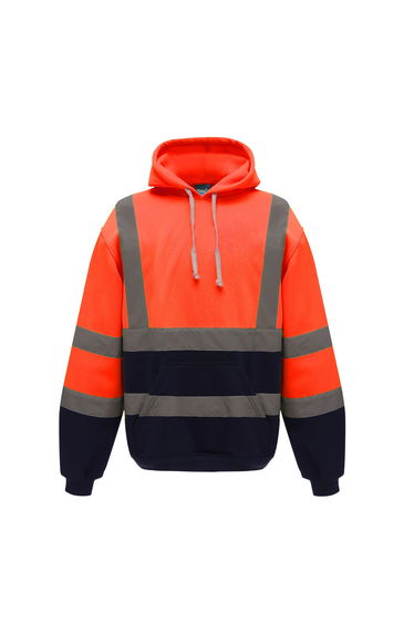 Yoko Mens Hi-Vis Pullover Hoodie - Orange/Navy