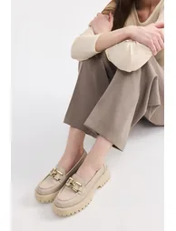Women's Beige Buckle Casual Loafer - 1