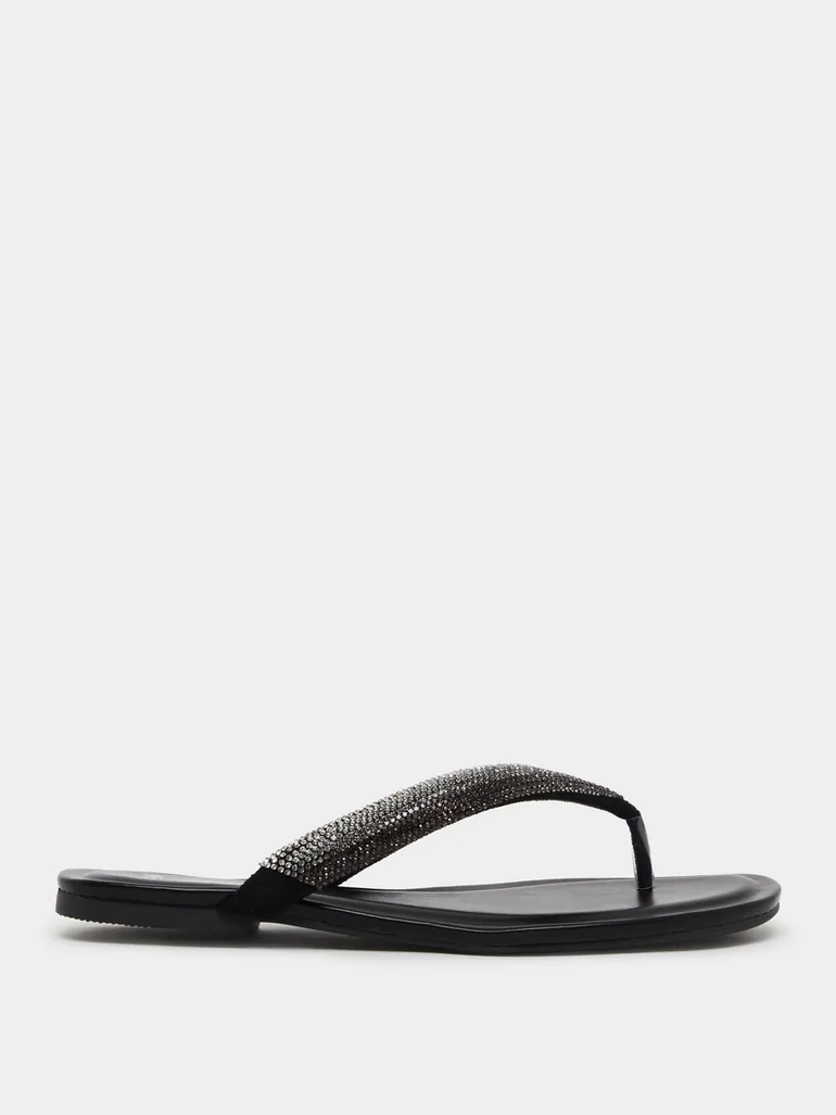 Women Black Embellished Flat Sandals - 1