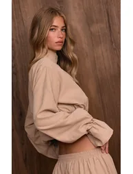 Stone Woven High Neck Zip Up Jacket - 2