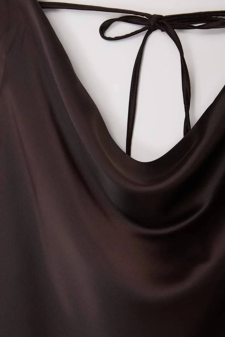 Dark Brown Satin Woven Plus Size Blouse - 4