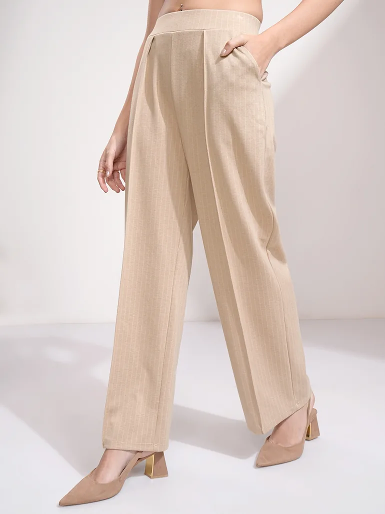 Striped Straight Fit Pintuck Trousers - 3
