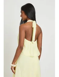 Chiffon Double Layer Halterneck Top - lemon - 2