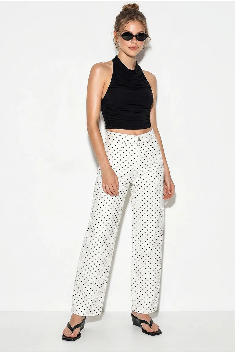 LUCCI High-Waist Straight Leg Polka Dot Jeans - 2