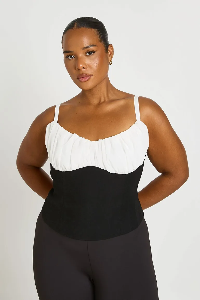 Plus Chiffon Contrast Corset - black - 1