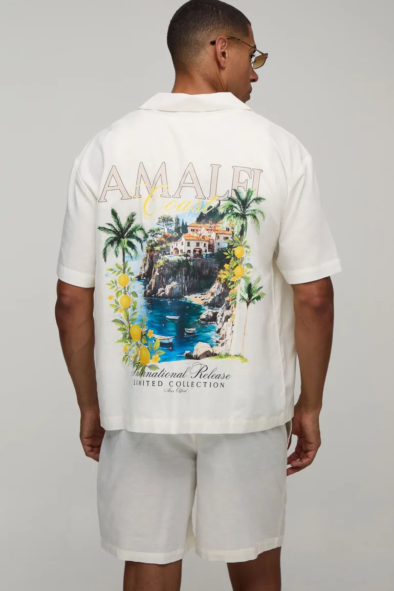 Amalfi Back Print Oversized Shirt & Short Set - ecru - 1