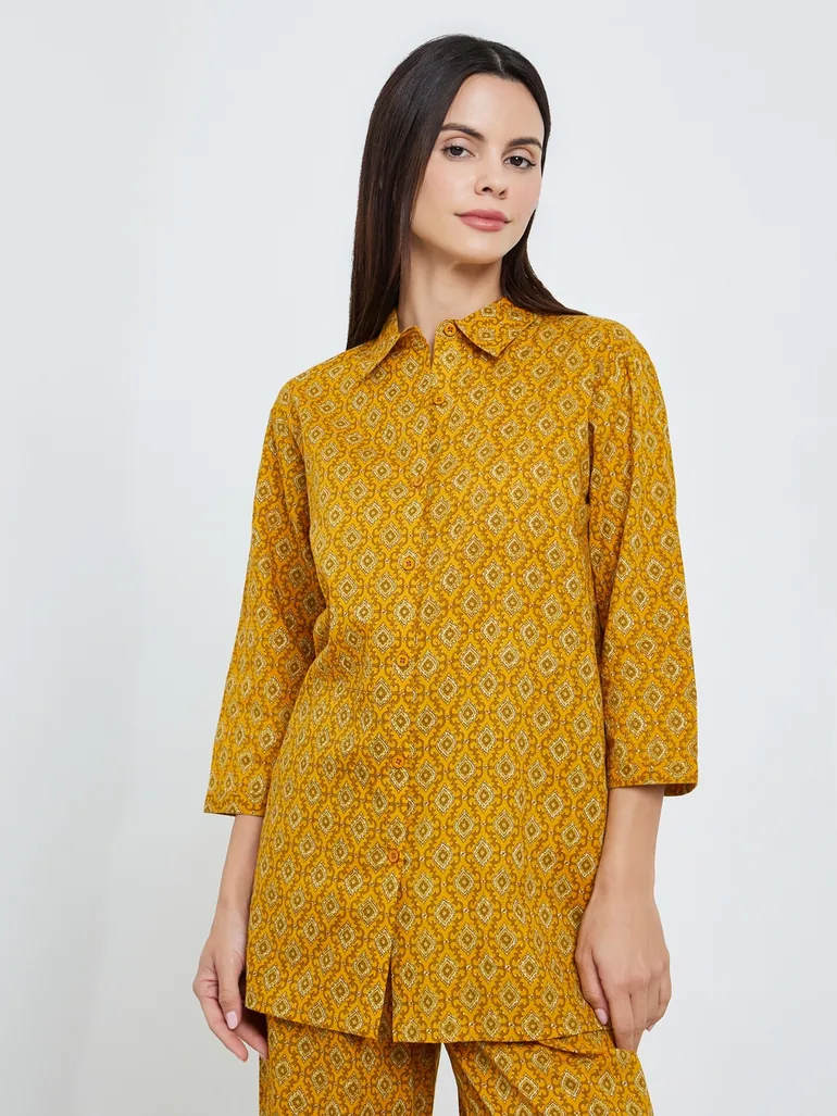 Geo Longline Cotton Shirt and Wide Leg Pyjama Set - 1