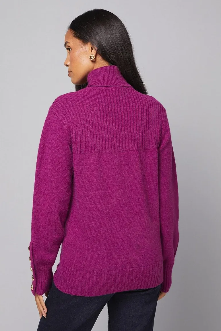 Rib Panel Button Sleeve Jumper - 1