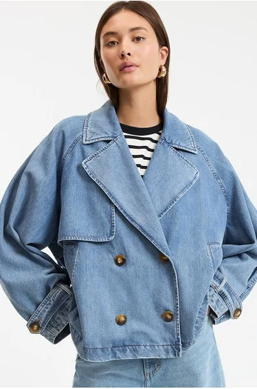 Signatures Marcellin Short Trench Coat in Denim