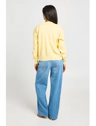 Crew Neck Button Up Cardigan - lemon - 2