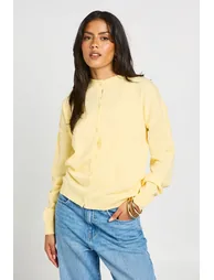 Crew Neck Button Up Cardigan - lemon