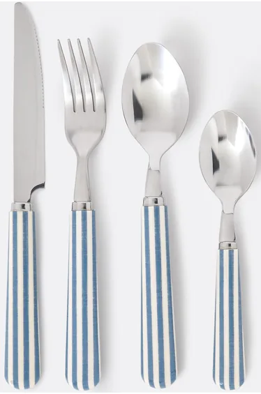 Leela 16-Piece Cutlery Set with Striped Handles