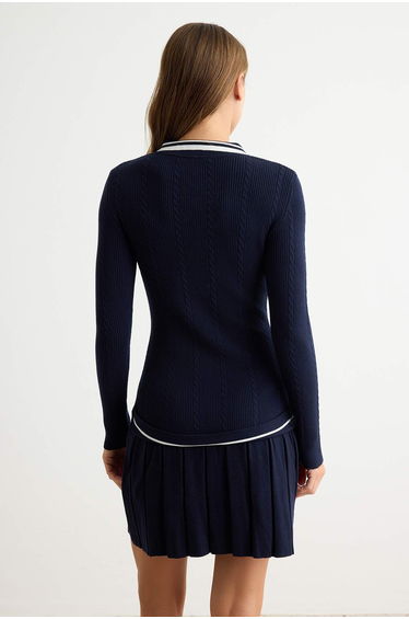 Navy Blue Short / Mini Knitwear Premium Yarn/Special Yarn Dress product thumbnail 4