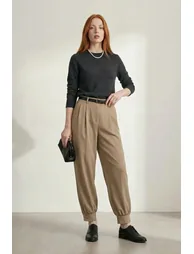 MY FASHION Belted Buttoned Leg Tailored Trousers