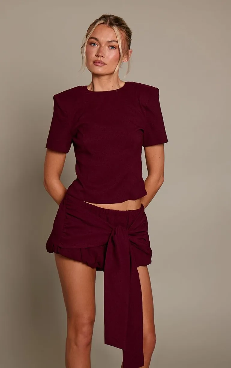 Deep Plum Textured Structured T-Shirt Co-ord - 1