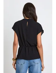 Tall Hammered Gold Trim Cowl Neck Blouse - black - 2