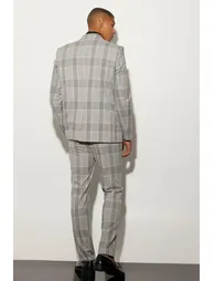 Oversized Boxy Check Contrast Stitch Jacket - grey - 1