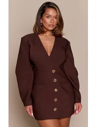Shape Dark Chocolate Tailored Cocoon Sleeve A Line Blazer Dress - 5