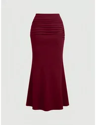 Burgundy Bodycon Maxi Skirt - 1