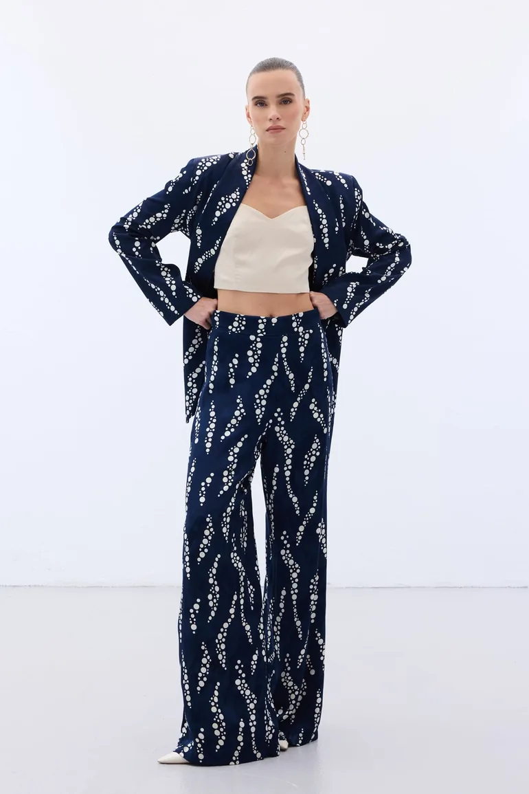 Patterned Wide Leg Trousers - 1