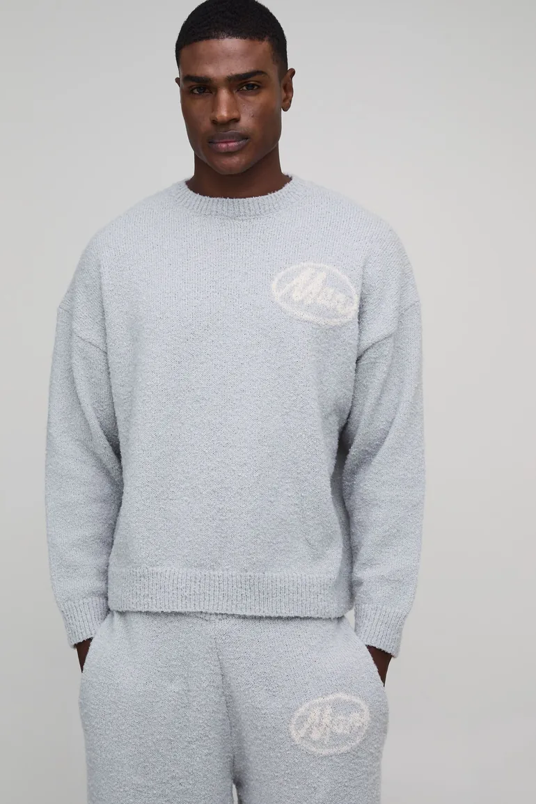 Relaxed Branded Knitted Tracksuit - grey - 1