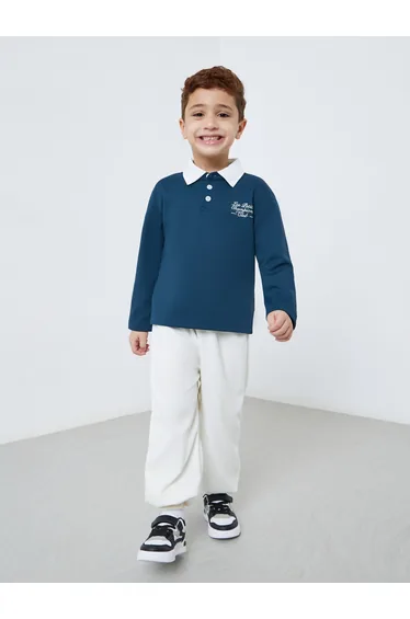 Slogan Print Long Sleeve Polo T-Shirt