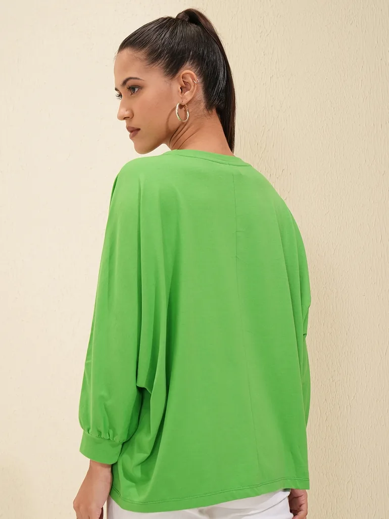 Solid Round Neck Extended Sleeves T-Shirt - 2
