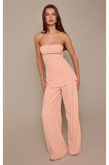 Peach Wide Leg Tailored Trousers