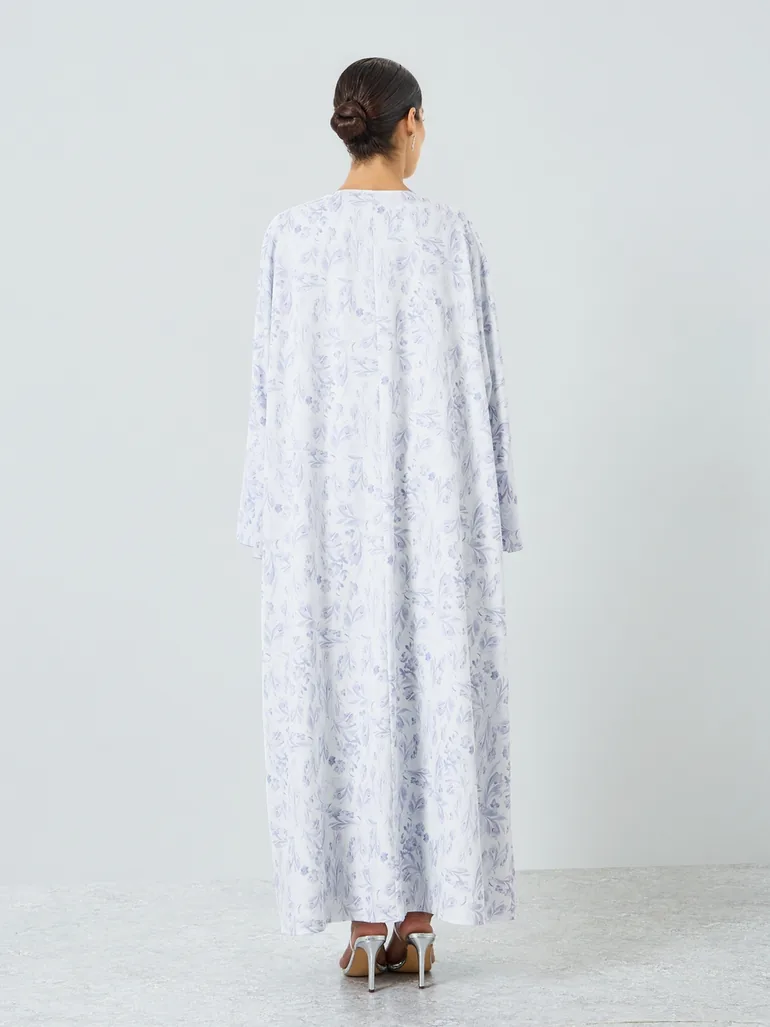 Women Floral Printed Slit Sleeve Abaya - 3
